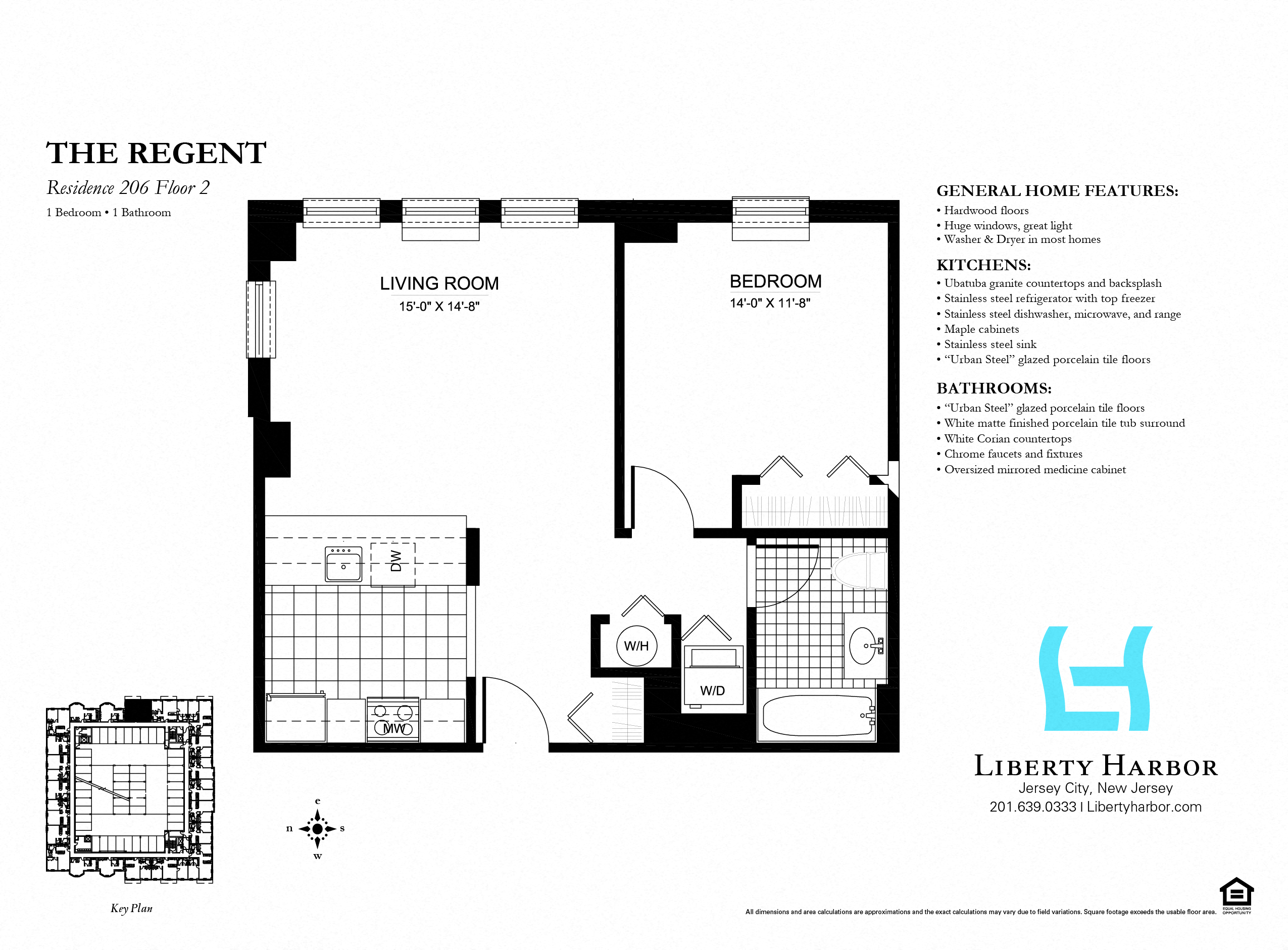Floor plan for 1 bed, 1 bath, 789 sqft
